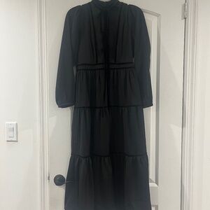 ELLE OH ELLE NWOT Womens satin black dress with velvet piping